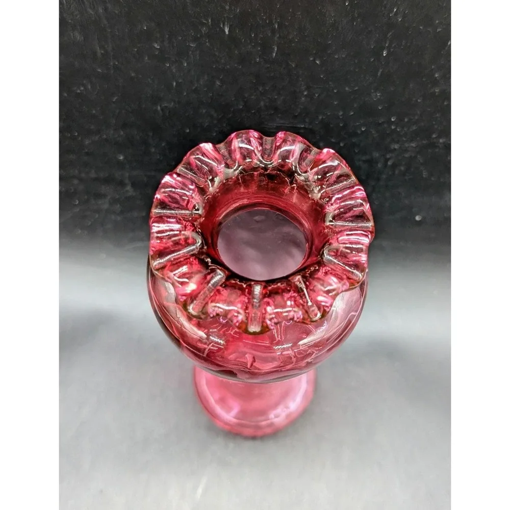 Vintage Fenton Cranberry Glass Vase Optic Ribbed Ruffled‎ Pink 8 Inch